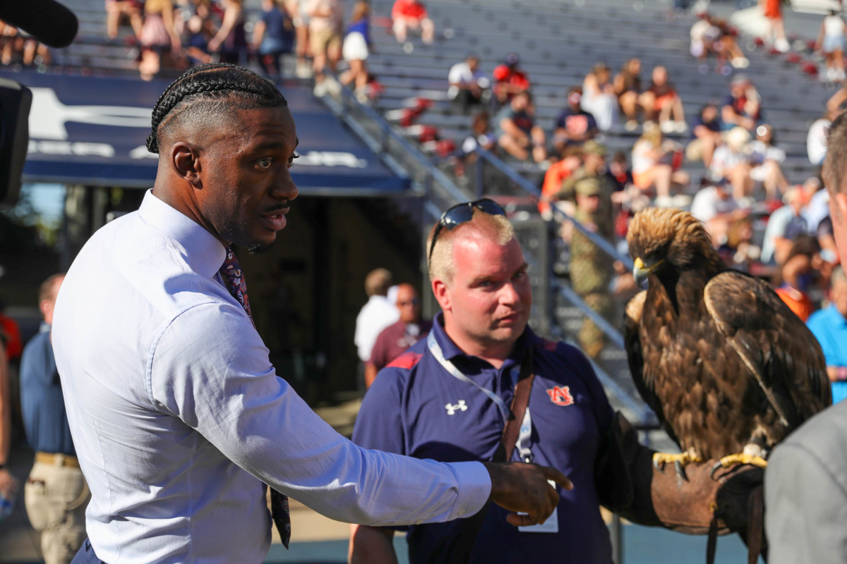 RGIII talks with the folks from the Southeastern Raptor Center prior to the game between the Missouri Tigers and the Auburn Tigers at Jordan-Hare Stadium on Sept. 24, 2022.