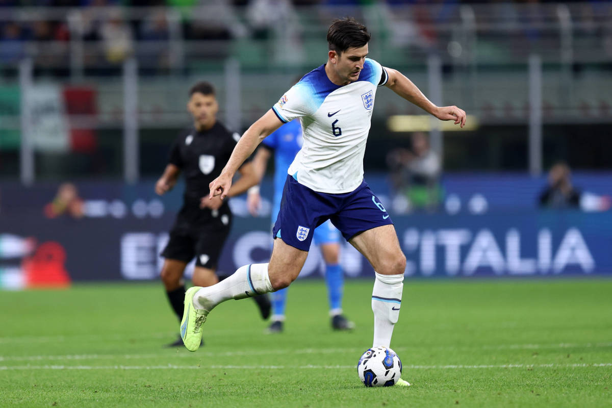 Harry Maguire pictured in action for England against Italy in September 2022
