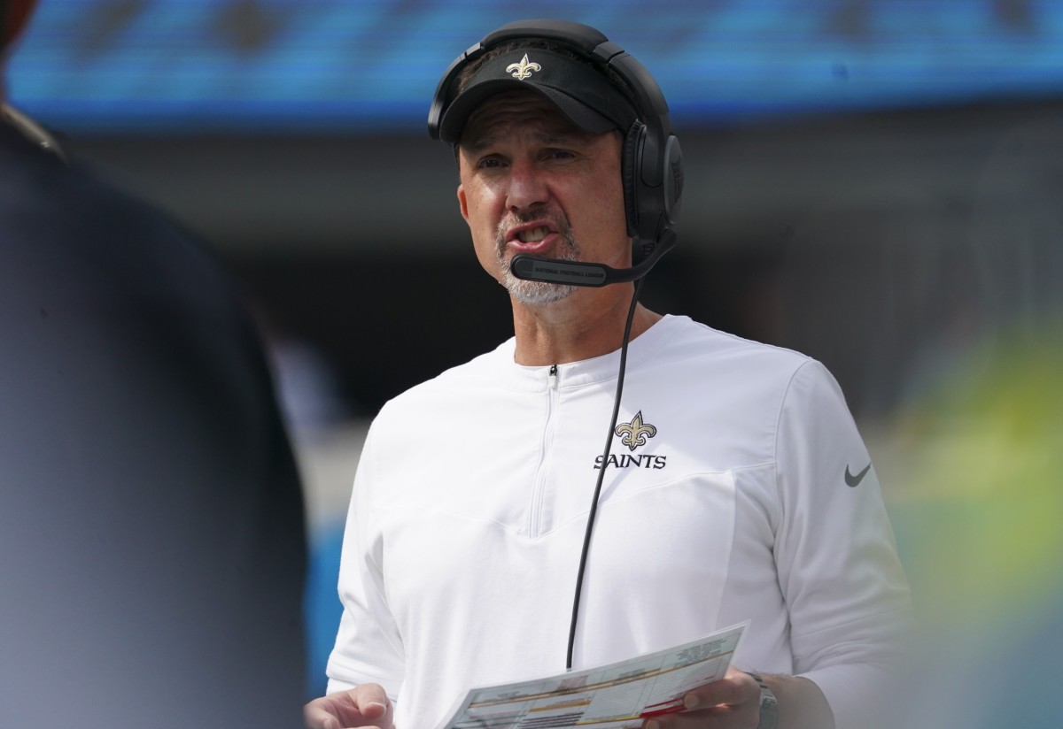 New Orleans Saints head coach Dennis Allen looks on against the Carolina Panthers. Mandatory Credit: James Guillory-USA TODAY Sports
