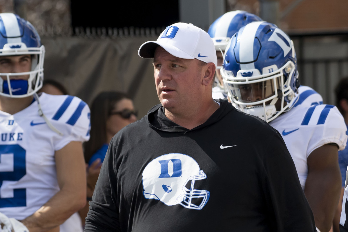 Duke Blue Devils head coach Mike Elko looks on prior to the first quarter against the Northwestern Wildcats at Ryan Field.