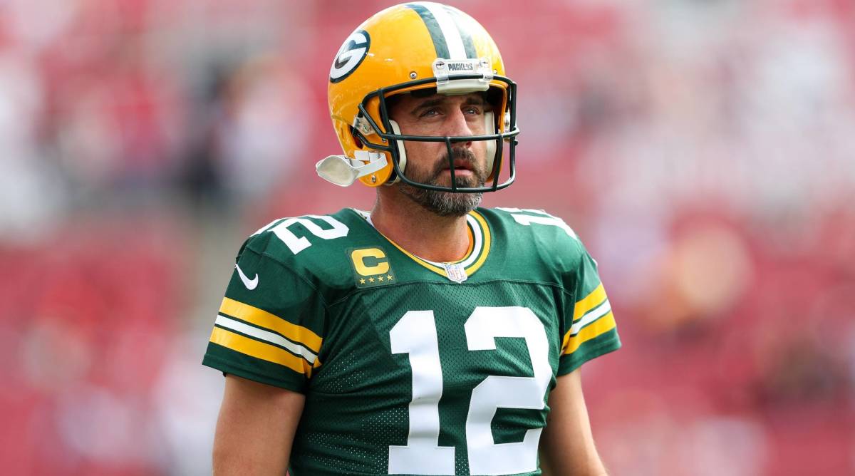 Packers quarterback Aaron Rodgers looks on during a game vs. the Tampa Bay Buccaneers