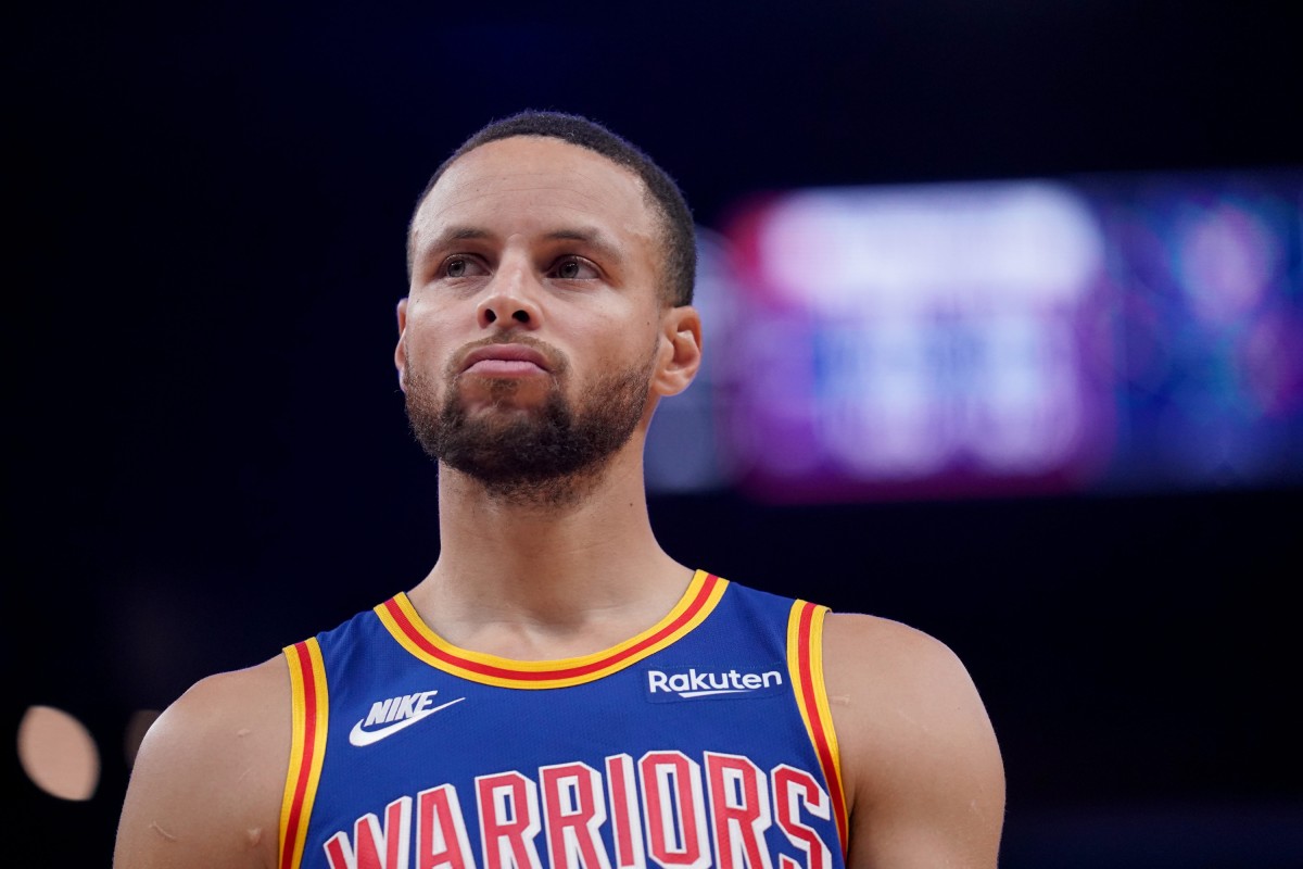 Dec 3, 2021; San Francisco, California, USA; Golden State Warriors guard Stephen Curry (30) stands on the court after a timeout against the Phoenix Suns in the third quarter at the Chase Center. Mandatory Credit: Cary Edmondson-USA TODAY Sports