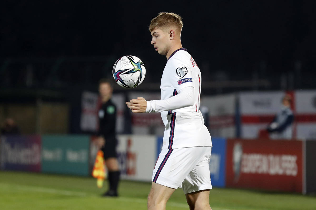 Emile Smith Rowe pictured in action for England during a game against San Marino in November 2021