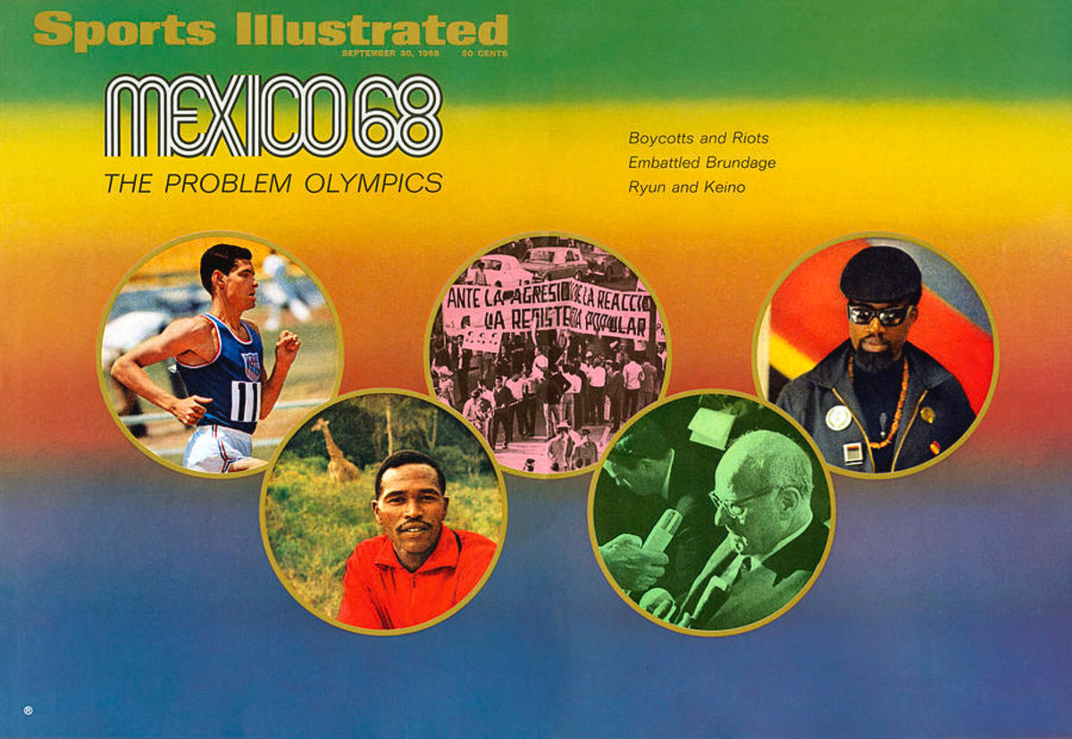 Stylized Sports Illustrated cover previewing the 1968 Summer Olympics
