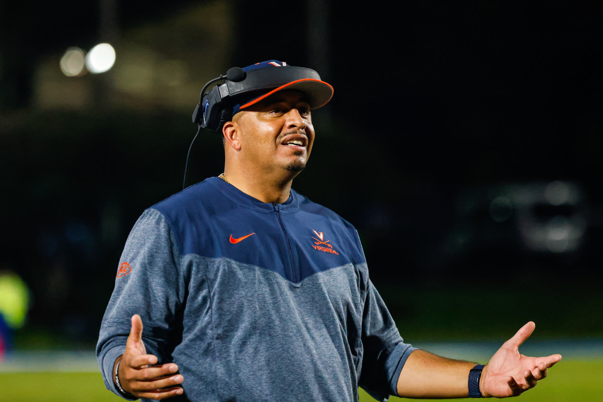 Virginia Cavaliers head coach Tony Elliot reacts during the second half against the Duke Blue Devils at Wallace Wade Stadium.