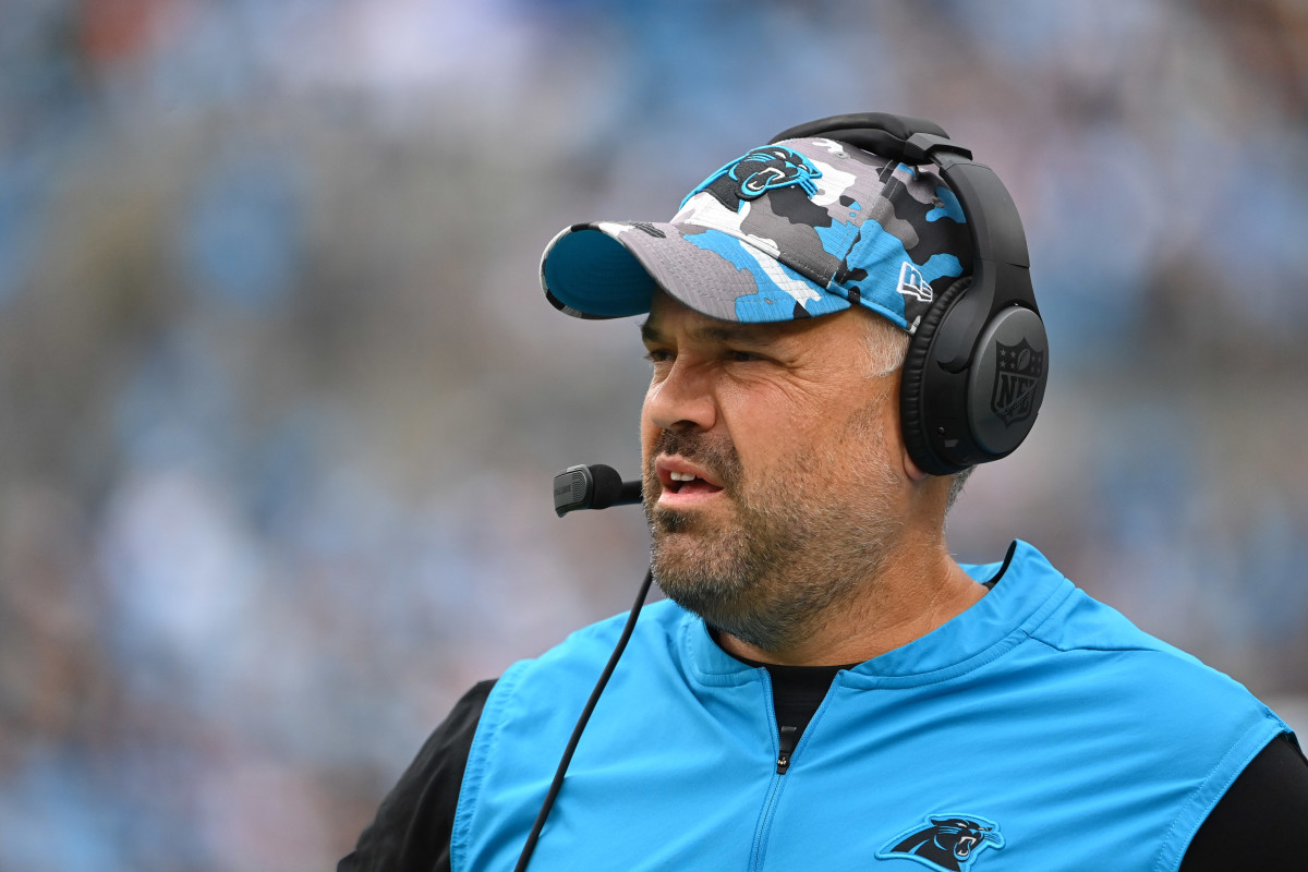 Sep 25, 2022; Charlotte, North Carolina, USA; Carolina Panthers head coach Matt Rhule in the second quarter at Bank of America Stadium. Mandatory Credit: Bob Donnan-USA TODAY Sports