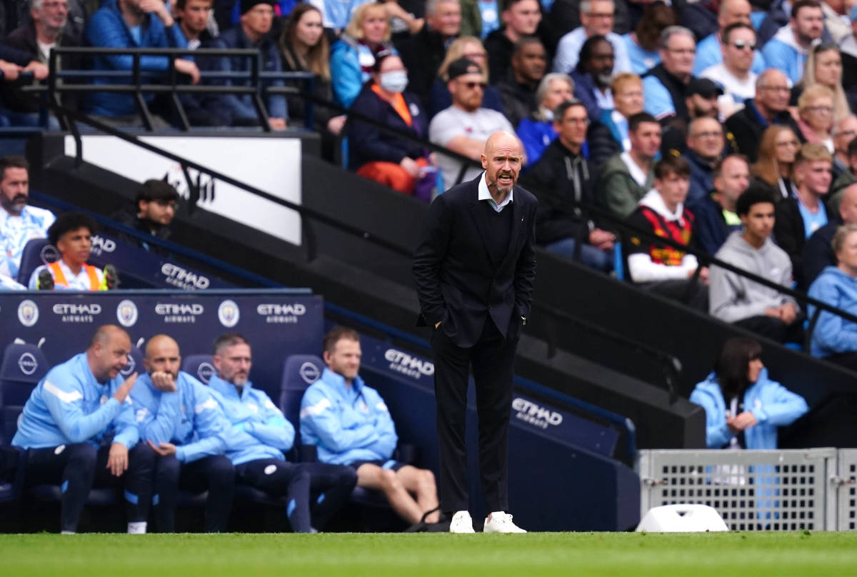 Manchester United manager Erik ten Hag pictured on the touchline during his side's 6-3 defeat at Manchester City in October 2022