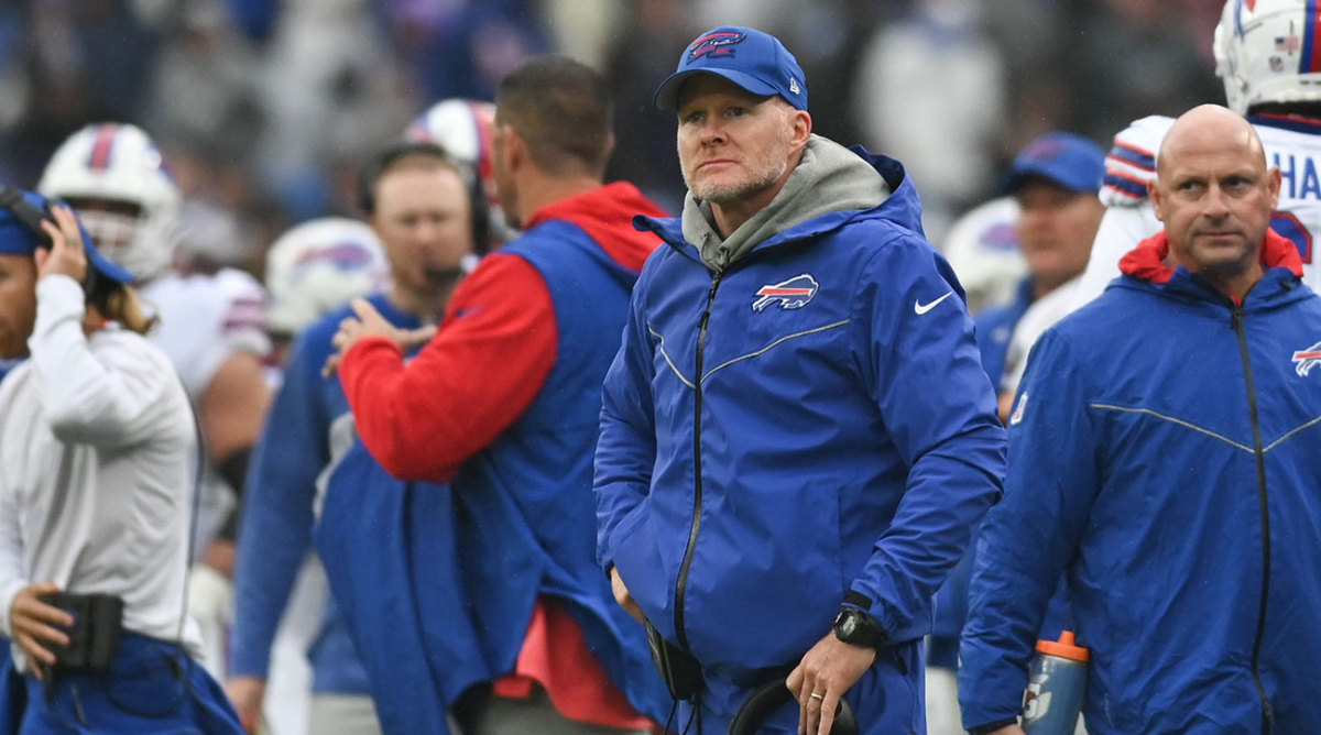 Sean McDermott looks out on the field during a Week 4 game in Baltimore.