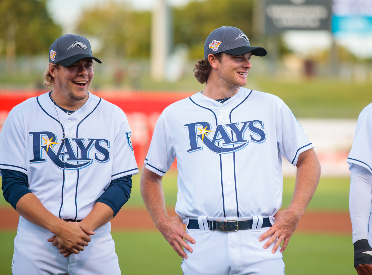 Tampa Bay Rays pitchers Dalton Moats (left) and Matt Krook during the Arizona Fall League-All Star Game at Surprise Stadium. Krook was drafted by the SF Giants back in 2016. (2018)