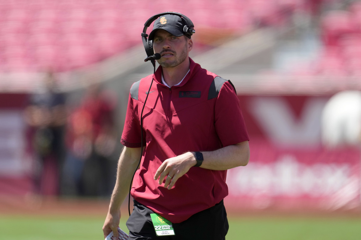 Southern California Trojans defensive coordinator Alex Grinch during the spring game at the Los Angeles Memorial Coliseum
