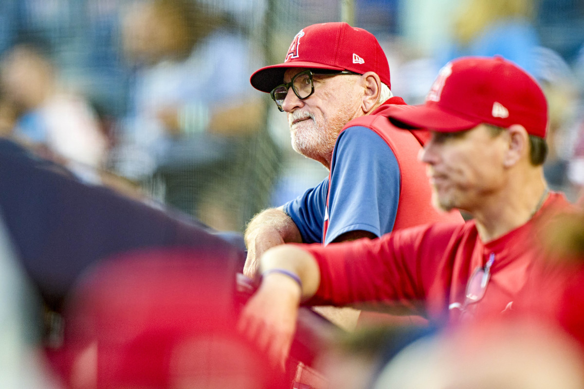 Joe Maddon, managing the Angels at Yankee Stadium.