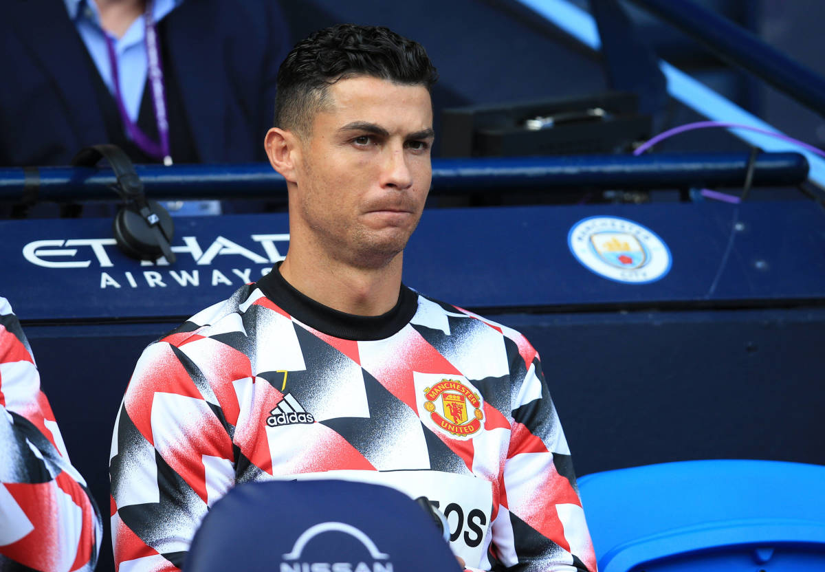 Cristiano Ronaldo pictured on the bench during Manchester United's 6-3 defeat at Manchester City in October 2022