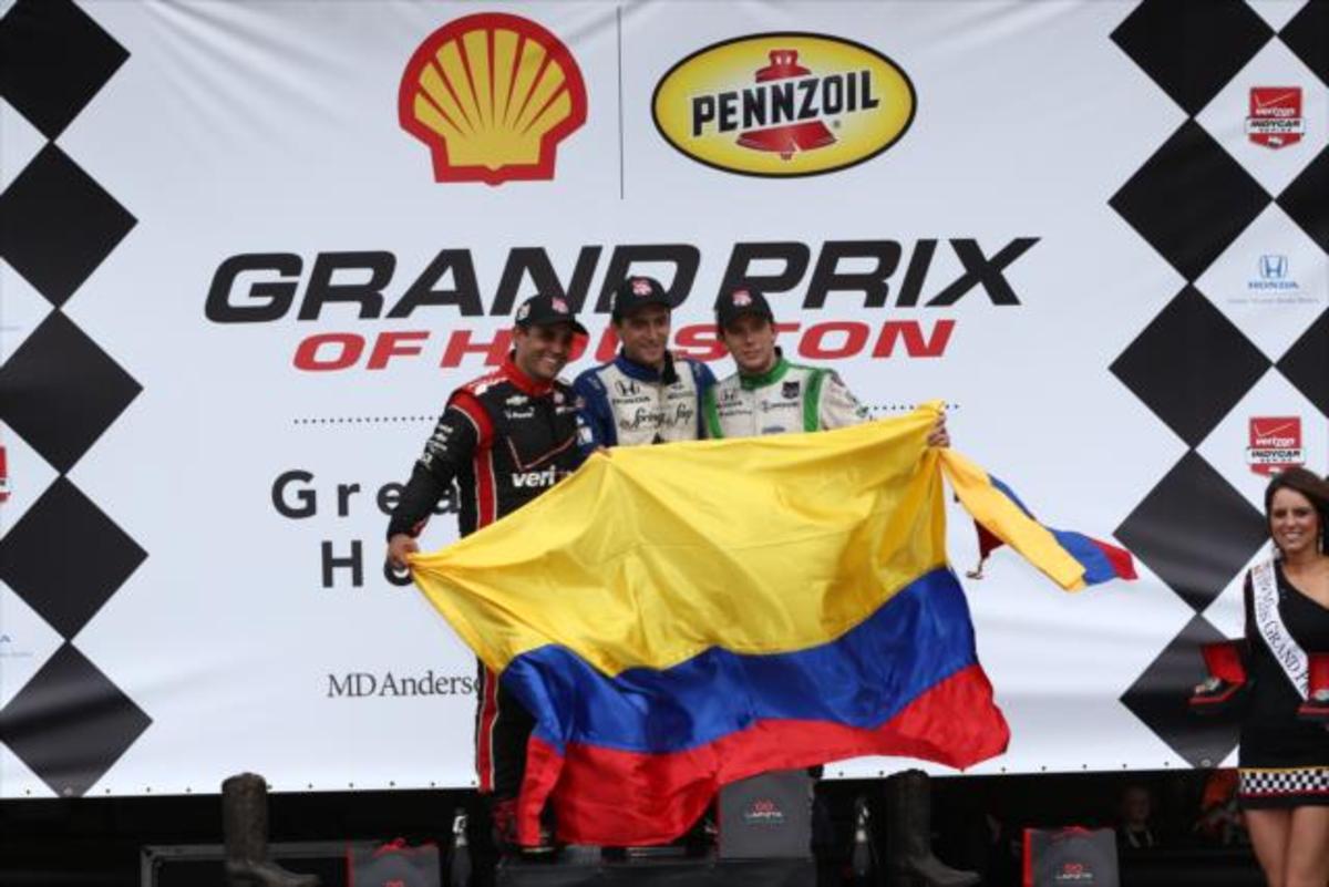 Carlos Huertas leads an all Colombian podium at the 2014 Shell/Pennzoil Grand Prix of Houston, Race 1. Photo courtesy: IndyCar/Chris Jones