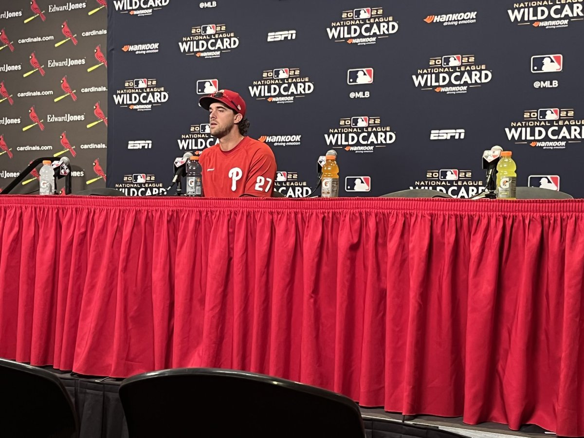 Aaron Nola answers questions ahead of the NLWCS.