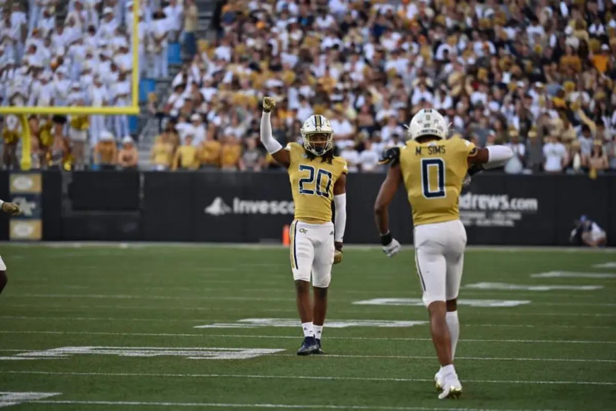 Georgia Tech defensive backs Myles Sims and LaMiles Brooks