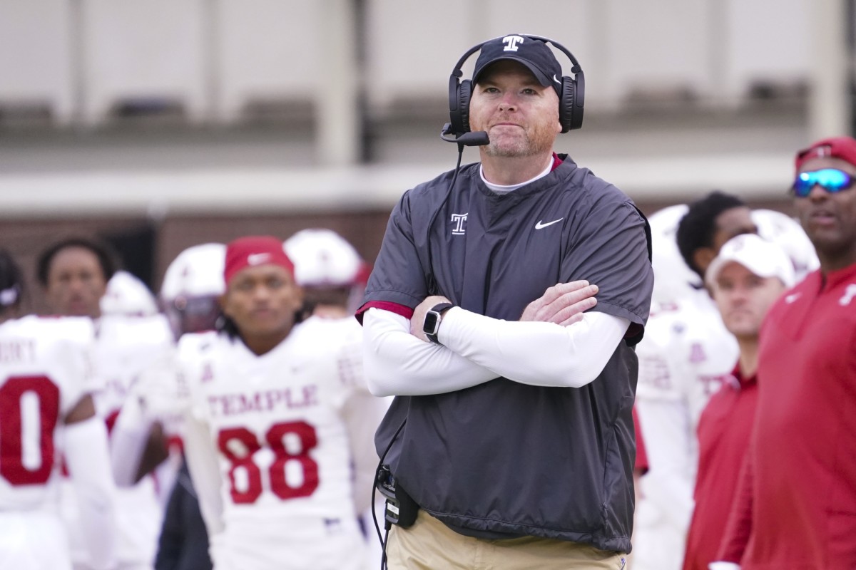 Temple Owls head coach Rod Carey looks up at the scoreboard during the first half against the East Carolina Pirates at Dowdy-Ficklen Stadium.