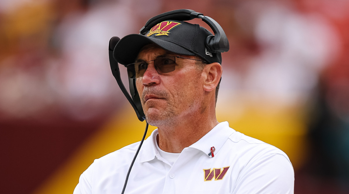 Washington Commanders coach Ron Rivera stands on the sidelines during the game on Sept. 11, 2022.