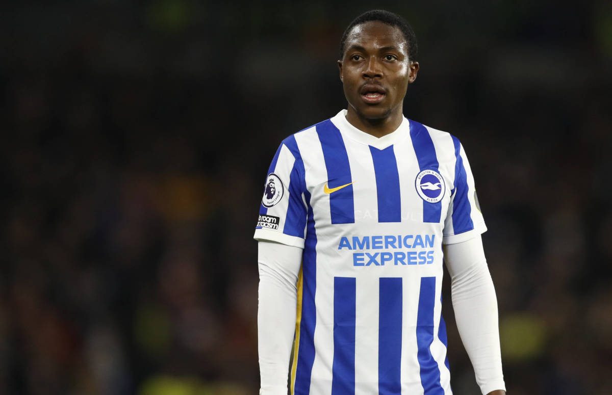 Enock Mwepu pictured playing for Brighton & Hove Albion in December 2021