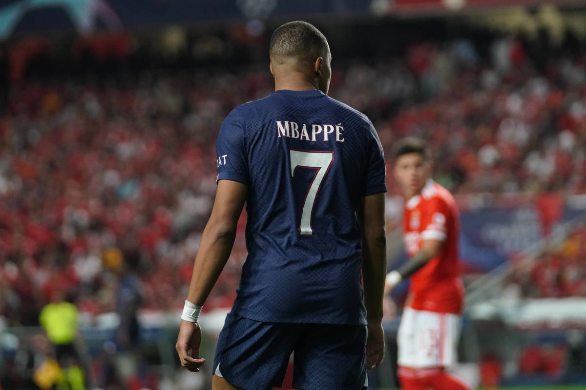 Kylian Mbappe pictured during PSG's 1-1 draw with Benfica in October 2022