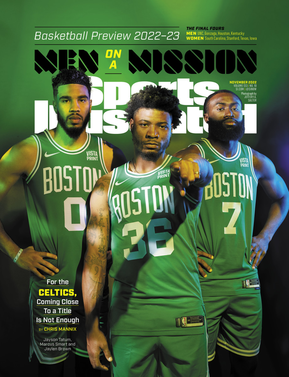 Celtics players Jayson Tatum, Marcus Smart and Jaylen Brown.