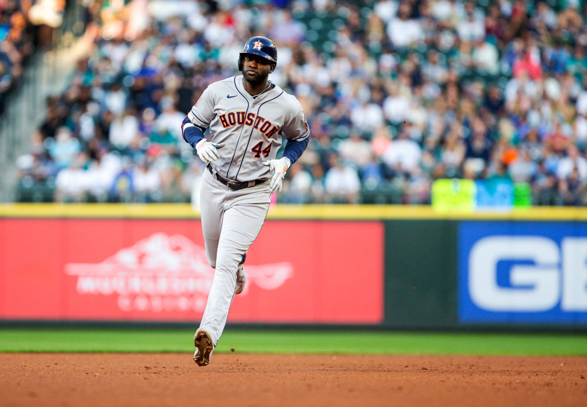 Yordan Alvarez rounds the bases after hitting a home run against the Mariners on July 22.