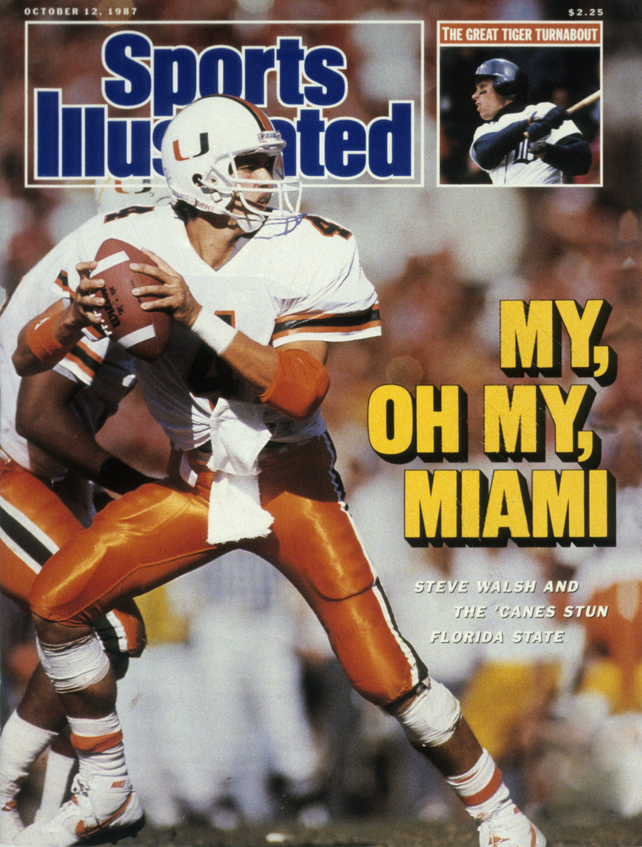 Miami Hurricanes quarterback Steve Walsh on the cover fo Sports Illustrated in 1987