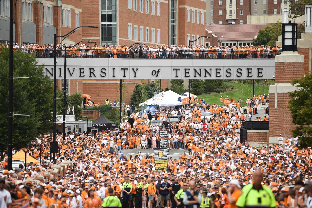 Fans take part in the Vol Walk leading up to Neyland Stadium.