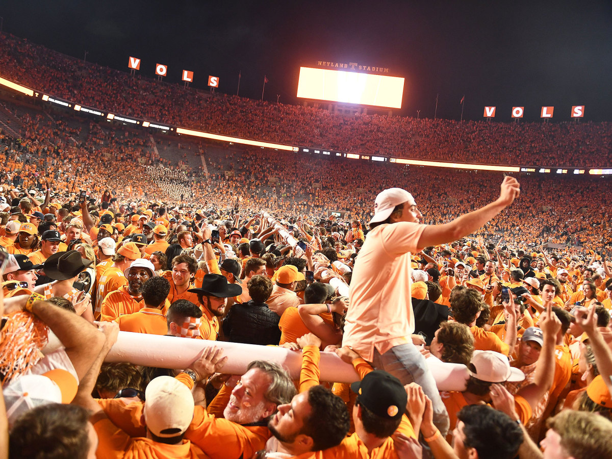 Tennessee fans storm the field after beating Alabama