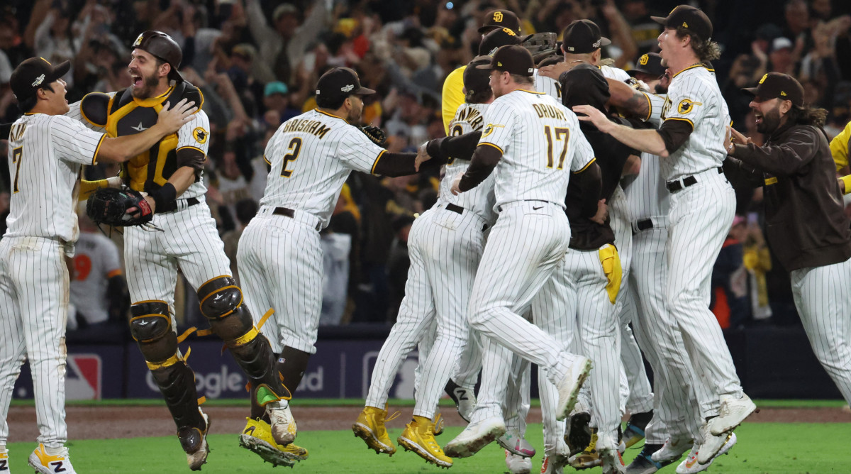 The Padres celebrate winning the NLDS.