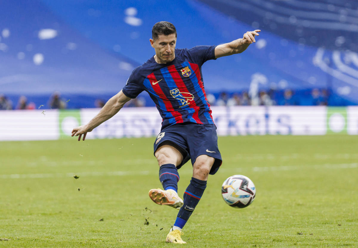 Robert Lewandowski pictured playing for Barcelona against Real Madrid in October 2022