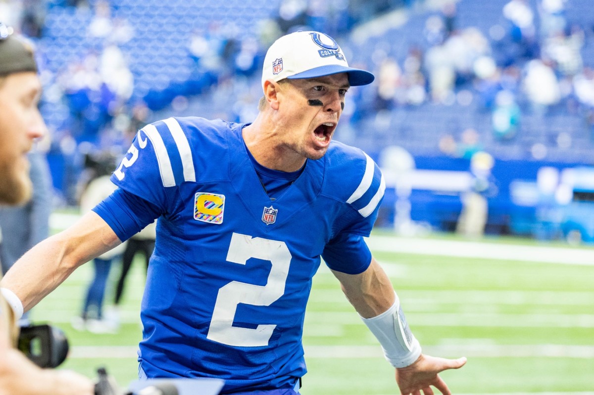 Colts quarterback Matt Ryan celebrates after the Colts defeated the Jaguars in Week 6.