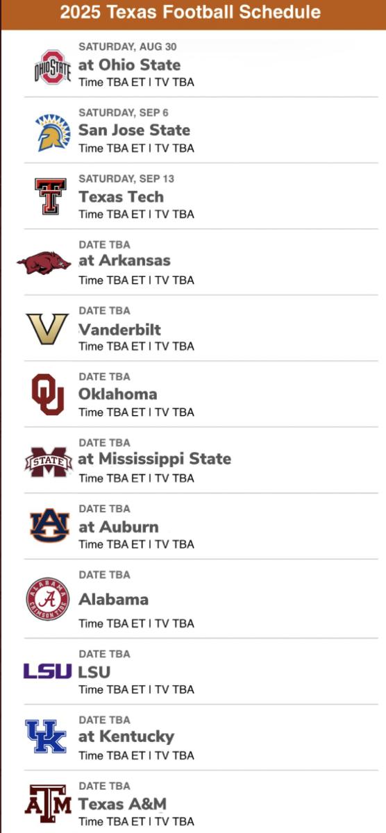 Texas schedule