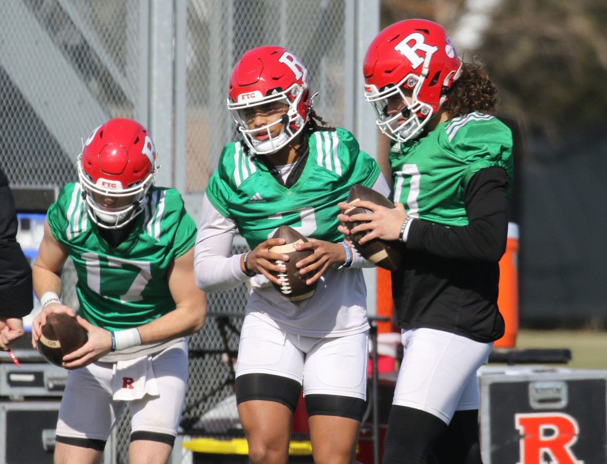Quarterbacks, Gavin Rupp, Gavin Wimsatt and Noah Vedral as Rutgers held practice at their football practice facility in Piscataway, NJ on March 8, 2022.