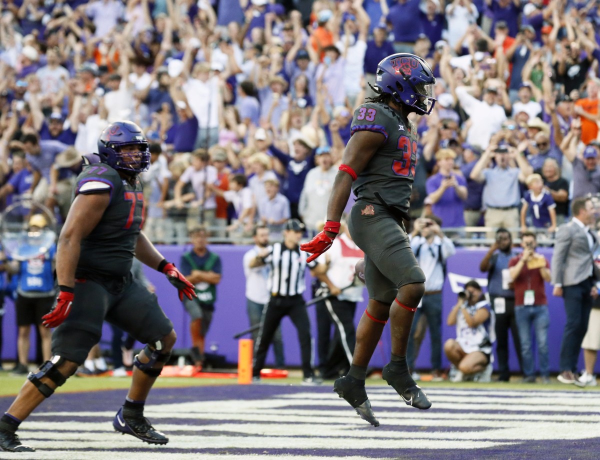 TCU Horned Frogs, running back Kendre Miller, touchdown celebration, overtime
