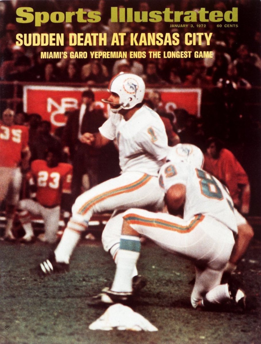 Garo Yepremian makes game-winning kick on the cover of the January 3, 1972 issue of Sports Illustrated