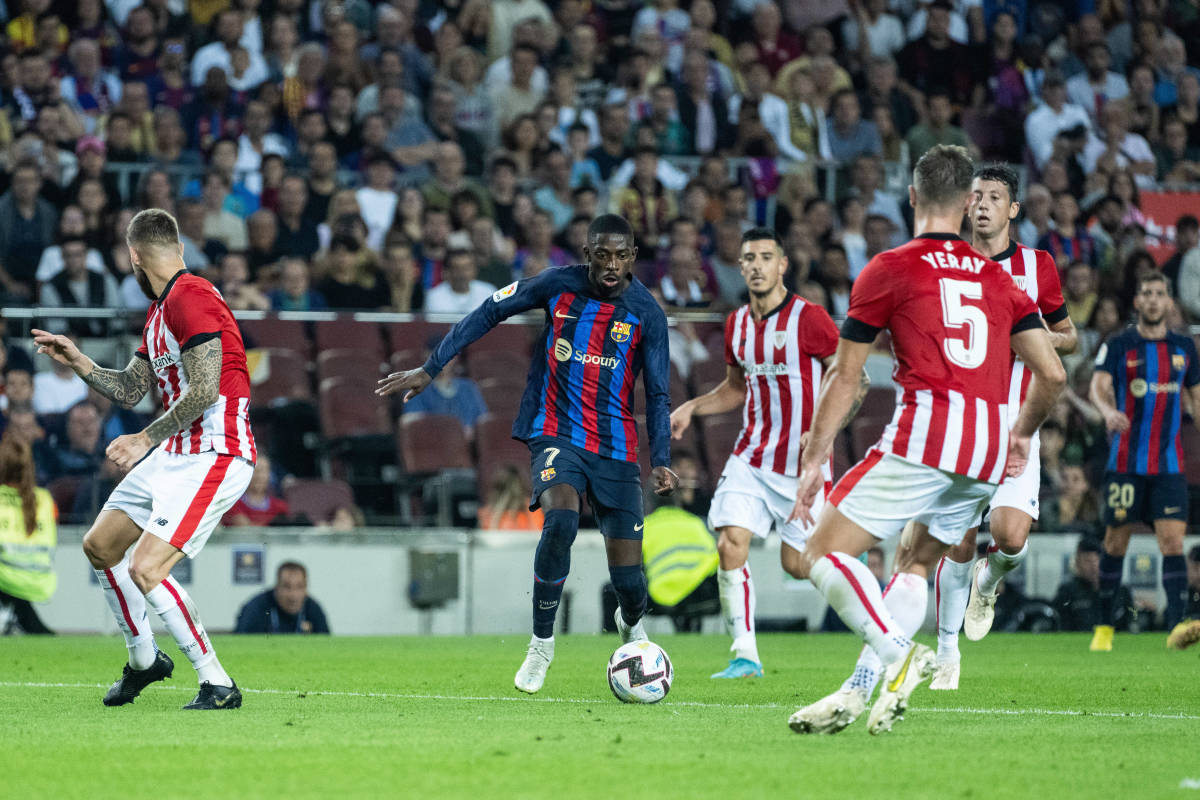 Ousmane Dembele pictured (center) in action for Barcelona against Athletic Bilbao in October 2022