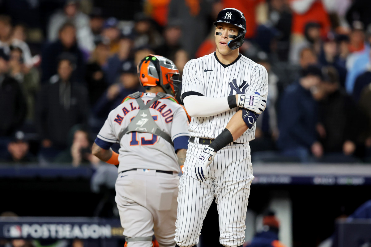 Aaron Judge reacts after striking out against the Astros in Game 4 of the ALCS.