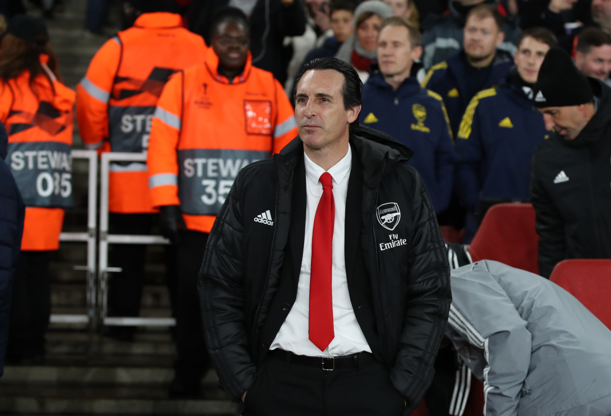 Unai Emery pictured at the Emirates Stadium in November 2019 during his final game as Arsenal manager