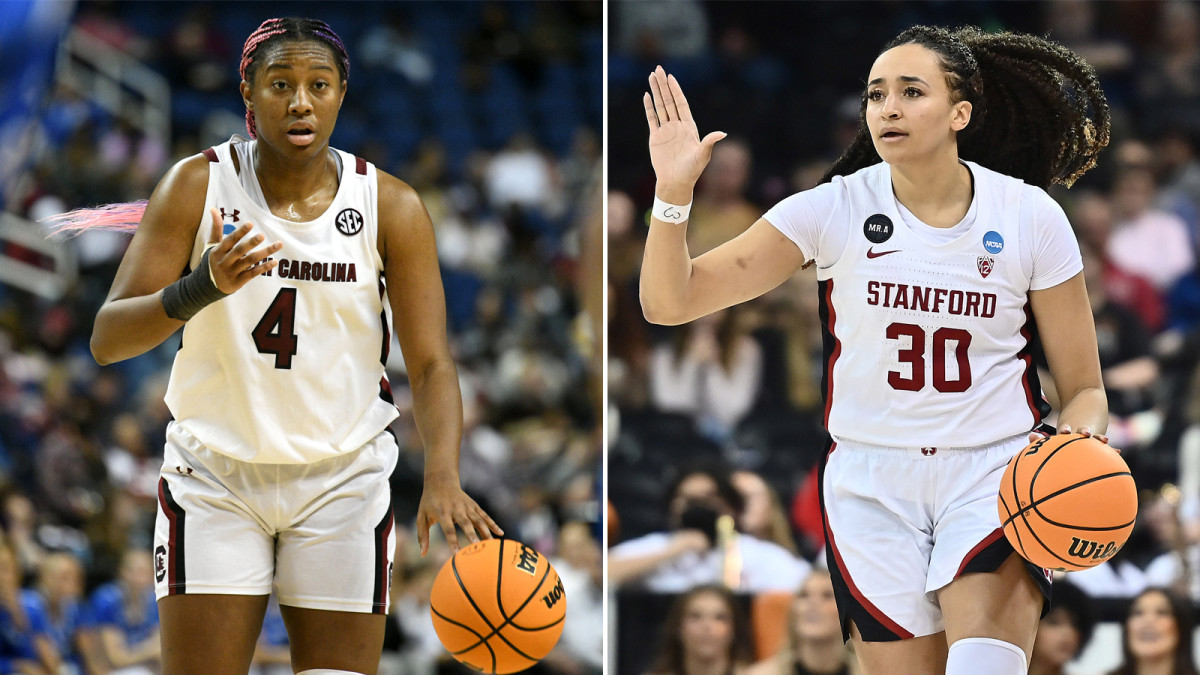 Split image of South Carolina’s Aliyah Boston and Stanford’s Haley Jones.