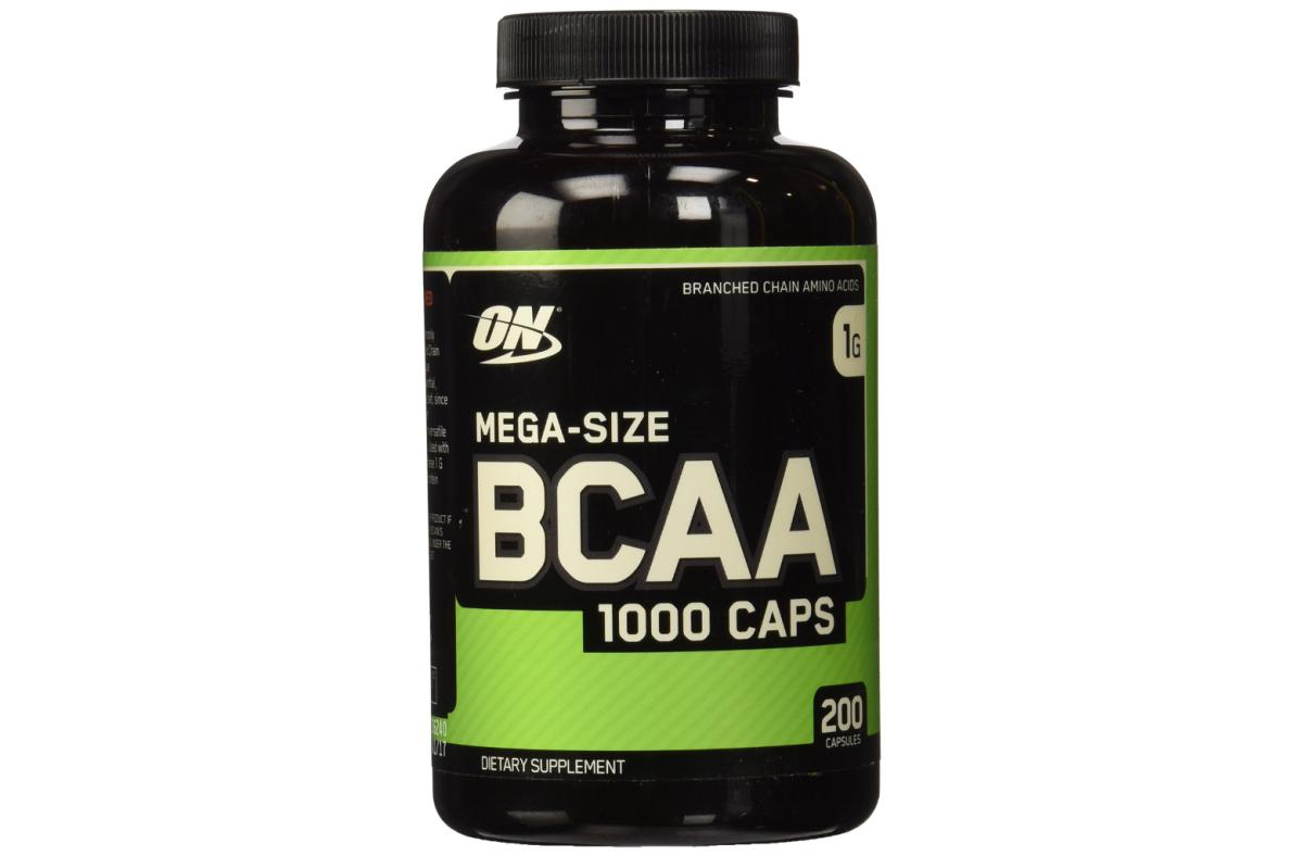 A black and lime green bottle of Optimum Nutrition BCAA Pills