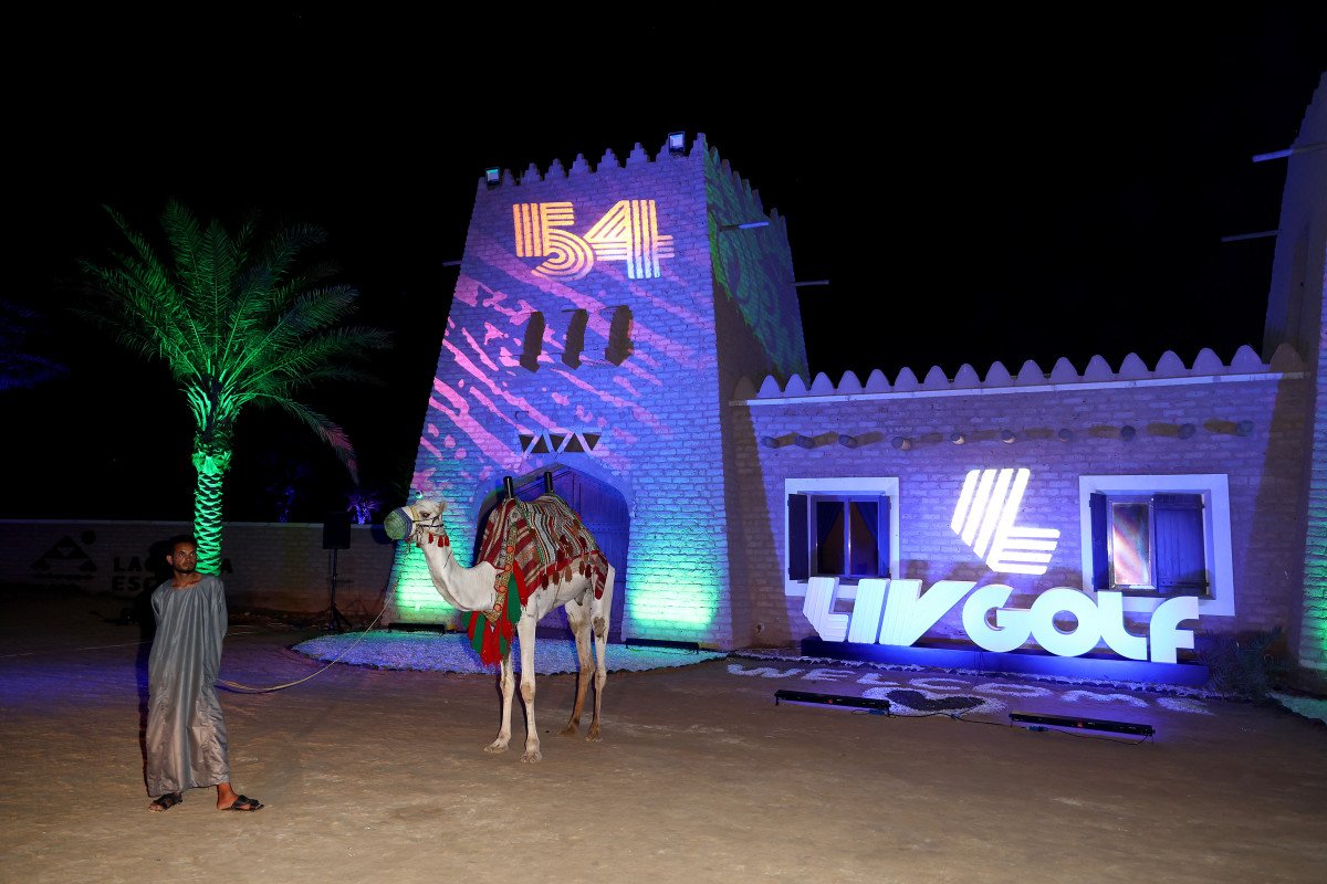 Camels were among the attractions at LIV Golf’s pre-tournament party in Saudi Arabia.