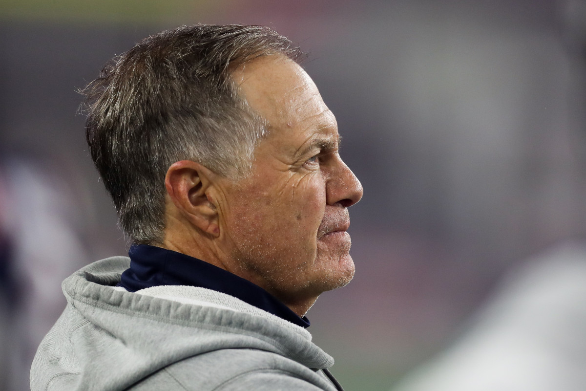 New England Patriots head coach Bill Belichick reacts during the second half against the Chicago Bears at Gillette Stadium.