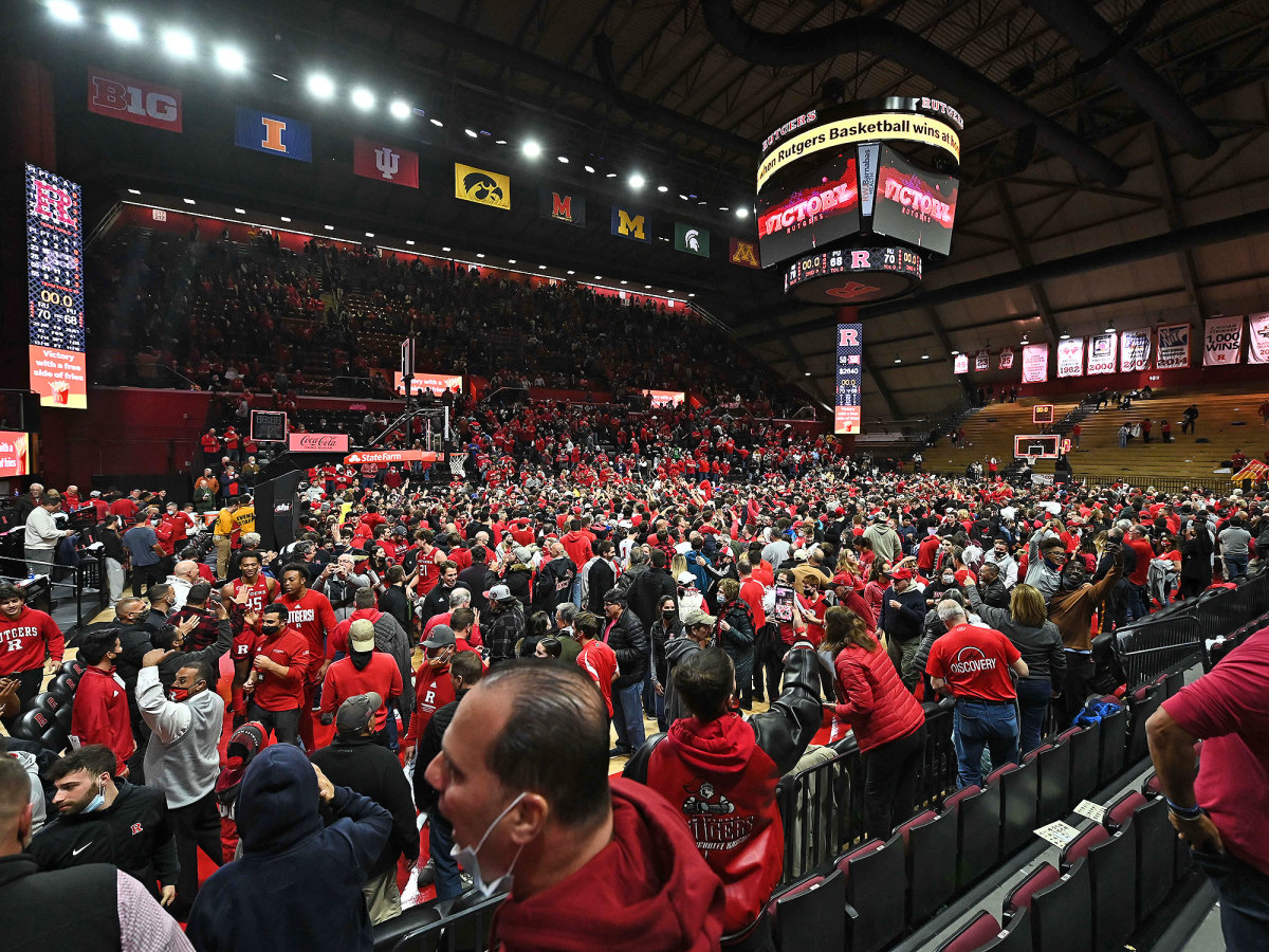 Rutgers fans storm the court