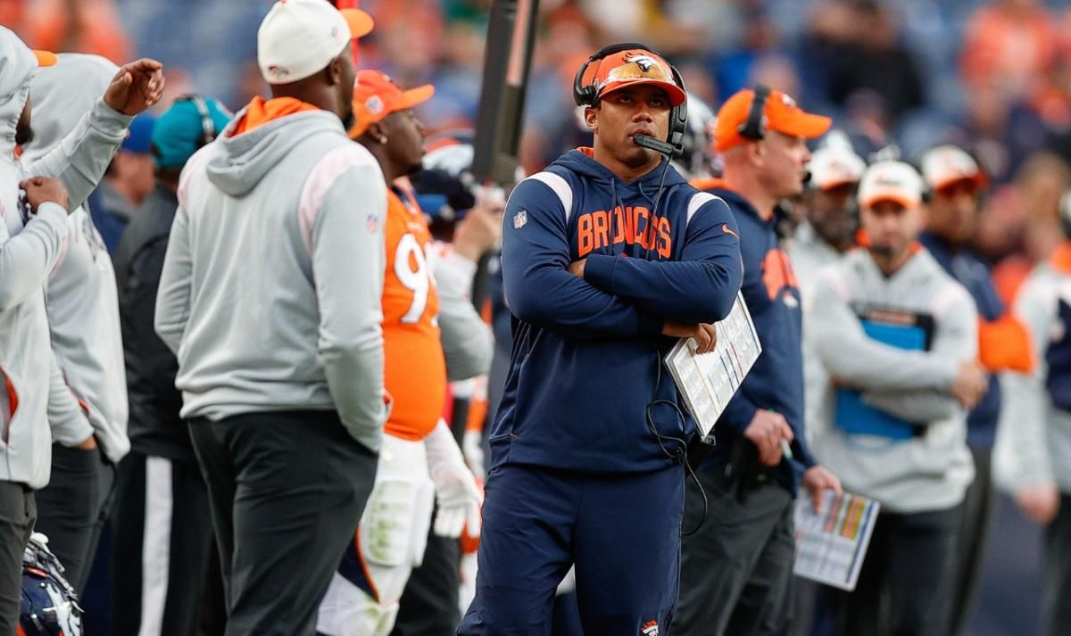 Denver Broncos quarterback Russell Wilson (3) looks on from the sideline in the fourth quarter against the New York Jets at Empower Field at Mile High.
