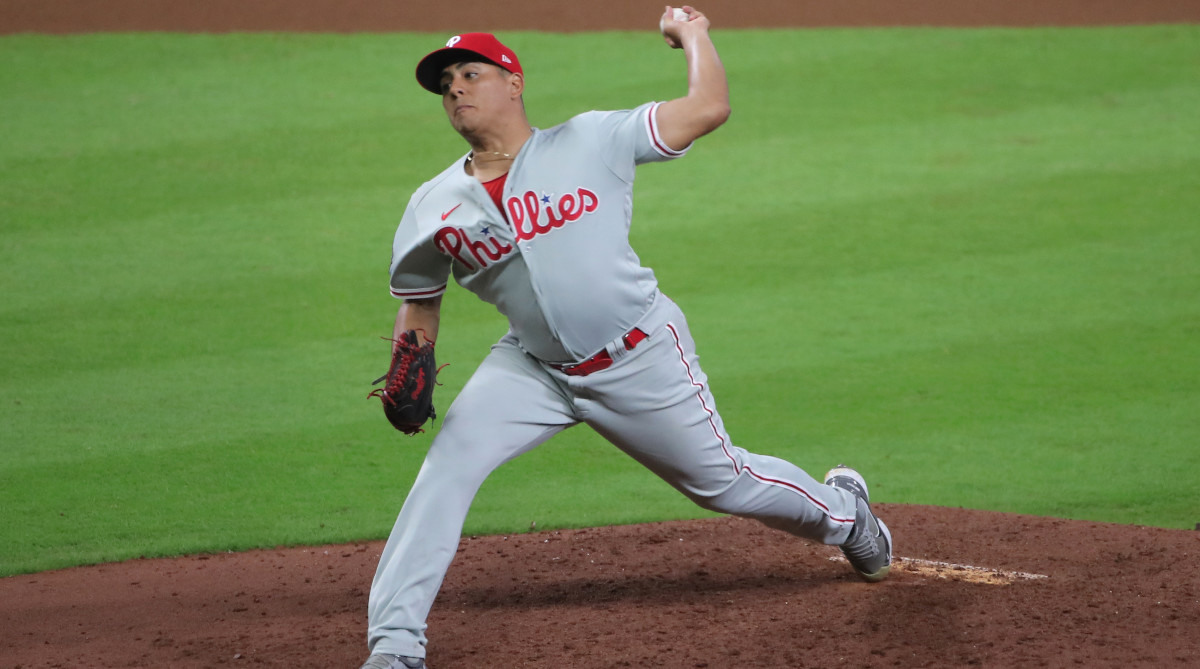 Phillies relief pitcher Ranger Suarez throws a pitch during the eighth inning against the Houston Astros.