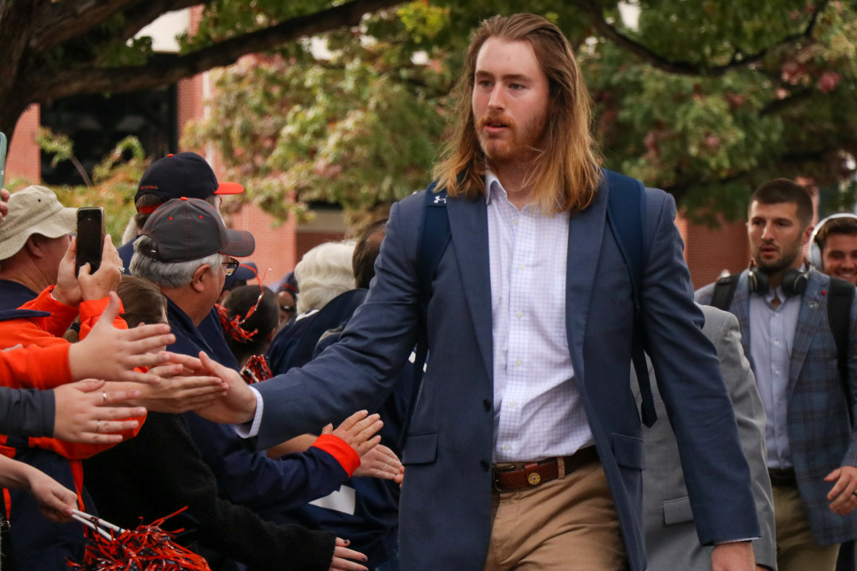 Tyler Fromm greets the Auburn nation at Tiger Walk before the Auburn vs Arkansas game.