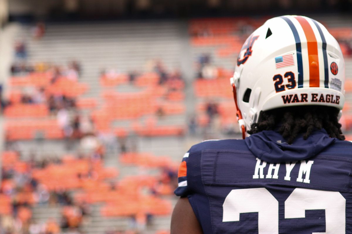 JD Rhym during warmups vs Arkansas.