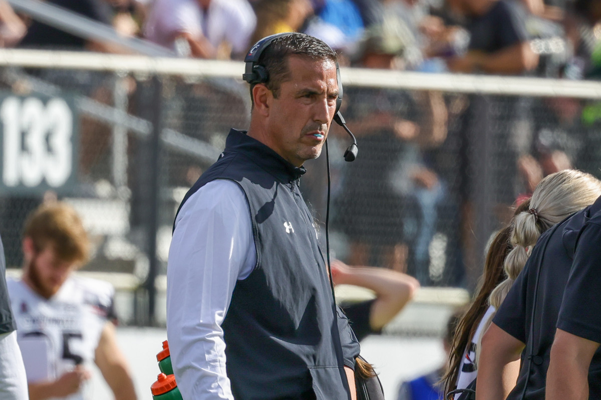 Oct 29, 2022; Orlando, Florida, USA; Cincinnati Bearcats head coach Luke Fickell during a timeout in the first quarter against the UCF Knights at FBC Mortgage Stadium. Mandatory Credit: Mike Watters-USA TODAY Sports