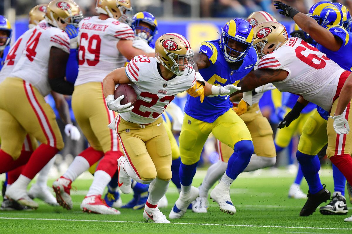 San Francisco 49ers RB Christian McCaffrey Out vs. Los Angeles Rams With  Calf Injury - Sports Illustrated LA Rams News, Analysis and More