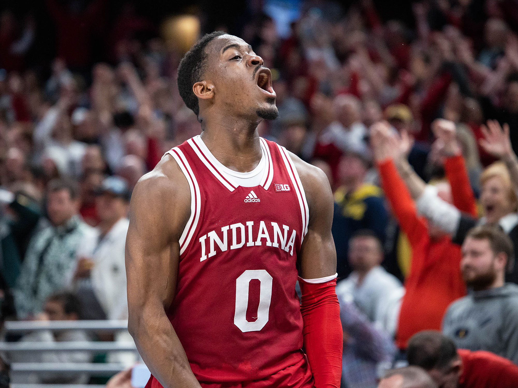 Indiana’s Xavier Johnson yells in celebration